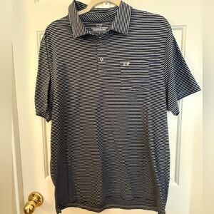 Vineyard Vines Edgartown Mens Large Blue & White Short Sleeve Striped Polo Shirt